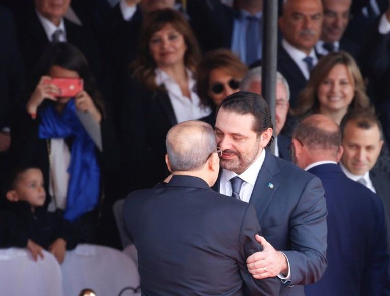 الحريري وميشال عون ونبيه بري خلال الاحتفال