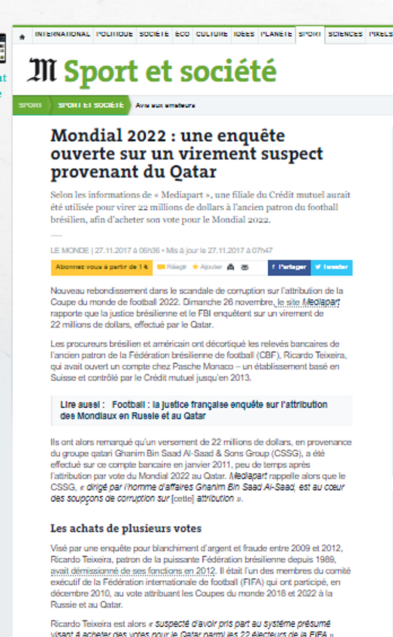 تيكسيرا وبلاتر المتهمين في الرشاوى القطرية