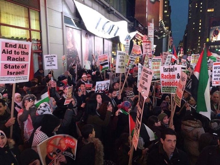 عرب أمريكا يحتجون على قرار ترامب رغم الطقس السيئ