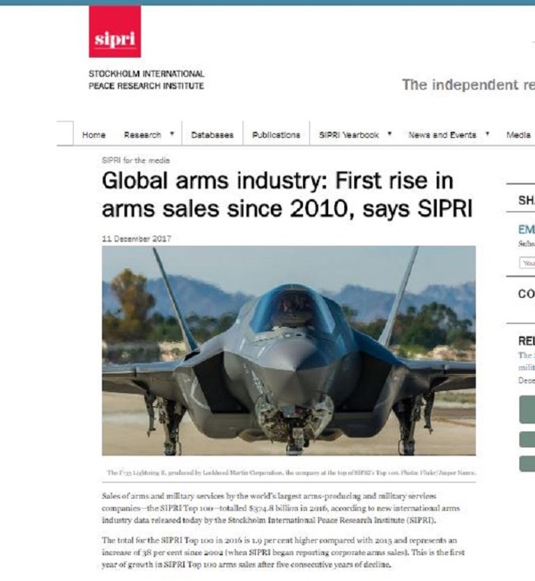 زيادة مبيعات الأسلحة في 2016