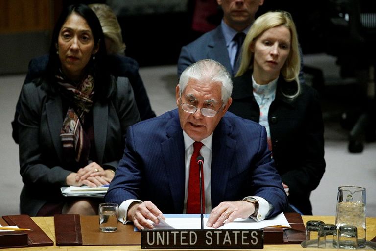 ريكس تيلرسون أمام مجلس الأمن ترامب خلال حديثه للصحفيين - أ. ف. ب