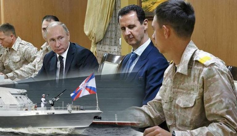 بشار الأسد وفلاديمير بوتين وبالإطار أسطول روسيا 