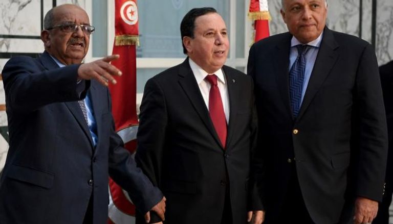 وزراء خارجية مصر وتونس والجزائر خلال اجتماعهم فبراير الماضي - أ. ف. ب