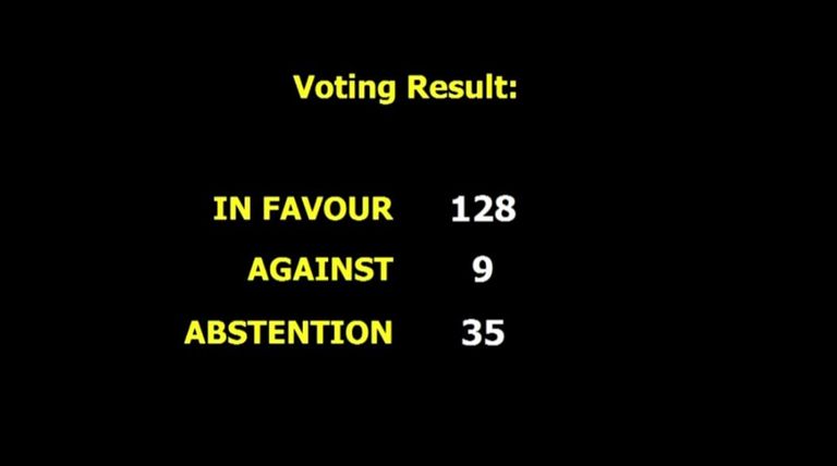 نتيجة مجمعة للتصويت في الجمعية العامة بالأمم المتحدة الجمعية العامة للأمم المتحدة أقرت مشروعا يرفض تغيير وضع القدس المحتلة بأغلبية 128 دولة
