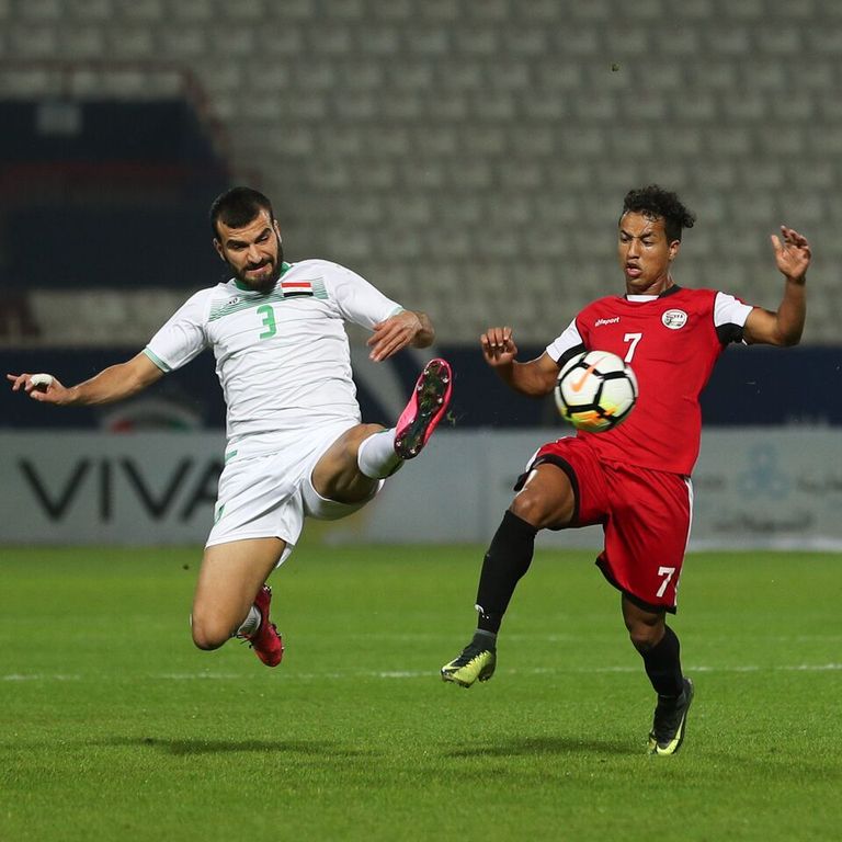 لاعبو العراق يحتفلون بثلاثية اليمن