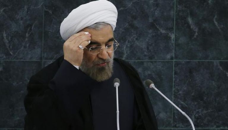 الرئيس الإيراني حسن روحاني أثناء إلقاء خطبته أمام جمعية الأمم المتحدة 2013