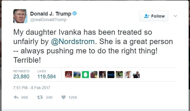 ترامب يدافع بشراسة عن ابنته إيفانكا