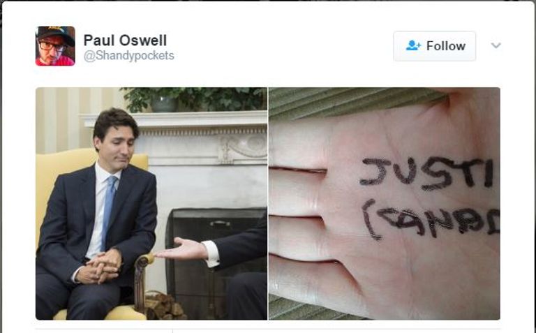 ترامب يمد يده لمصافحة ترودو