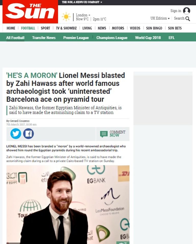 صورة ضوئية من صحيفة صن ليونيل ميسي