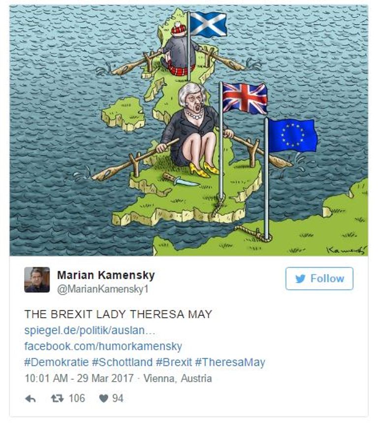 رسامو كاريكاتير يسخرون من تيريزا ماي