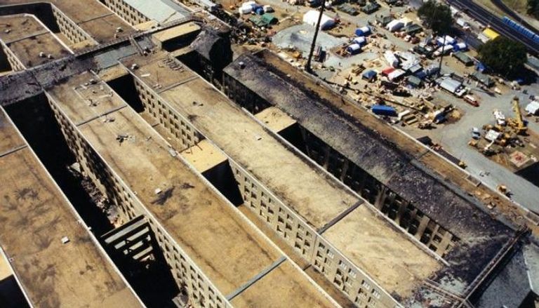 لقطة من الجو للجزء المتضرر من مبنى البنتاجون في هجوم 11 سبتمبر