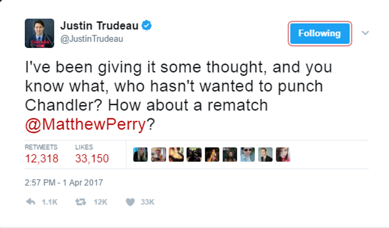 رئيس وزراء كندا وأبطال "Friends"