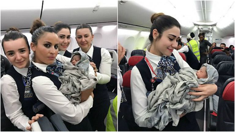 مضيفات يحتفلن بعد ولادة على متن الطائرة