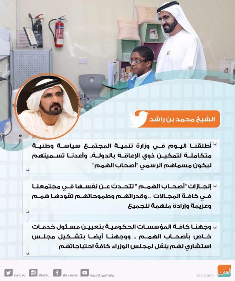 محمد بن راشد: أطلقنا سياسة وطنية متكاملة لتمكين ذوي الإعاقة بالدولة