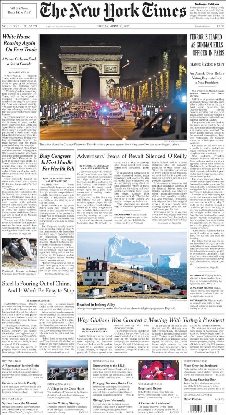 هجوم باريس تصدر عناوين الصفحات الأولى