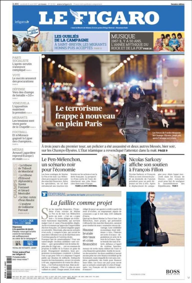 هجوم باريس تصدر عناوين الصفحات الأولى