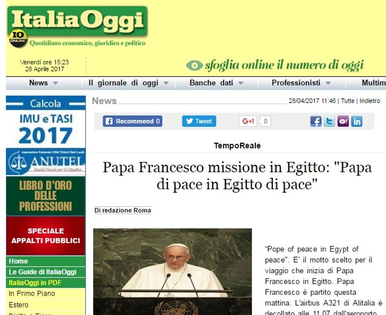 زيارة البابا فرنسيس لمصر