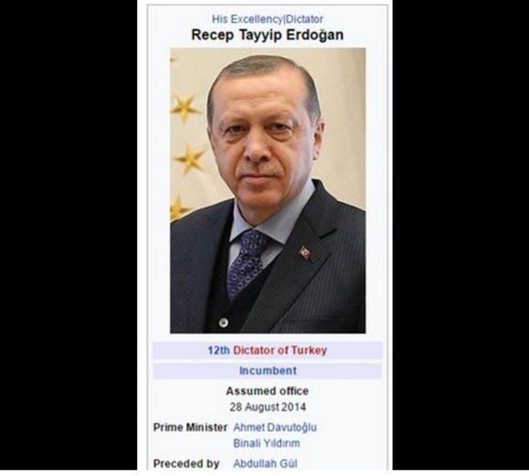 سبق أن حذفت ويكيبديا مقالا وصف أردوغان بالديكتاتور