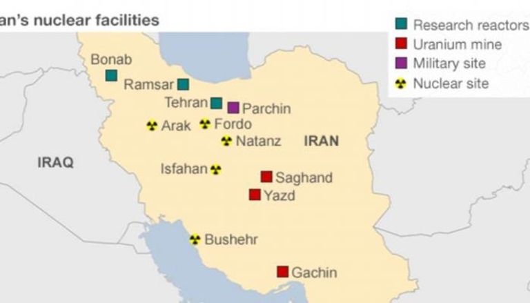 خريطة للمواقع النووية في إيران