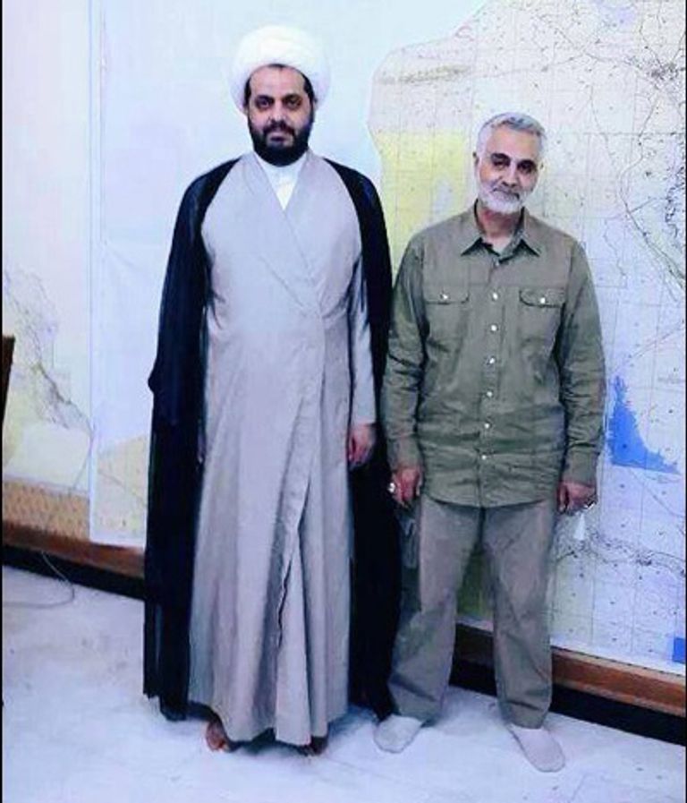 قاسم سليماني وقيس الخزعلي قيس الخزعلي قائد ميليشيا عصائب أهل الحق