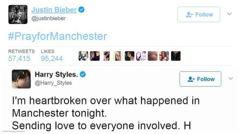 نجوم الفن يغردون دعما لمغنية حفل هجوم مانشستر وضحاياه