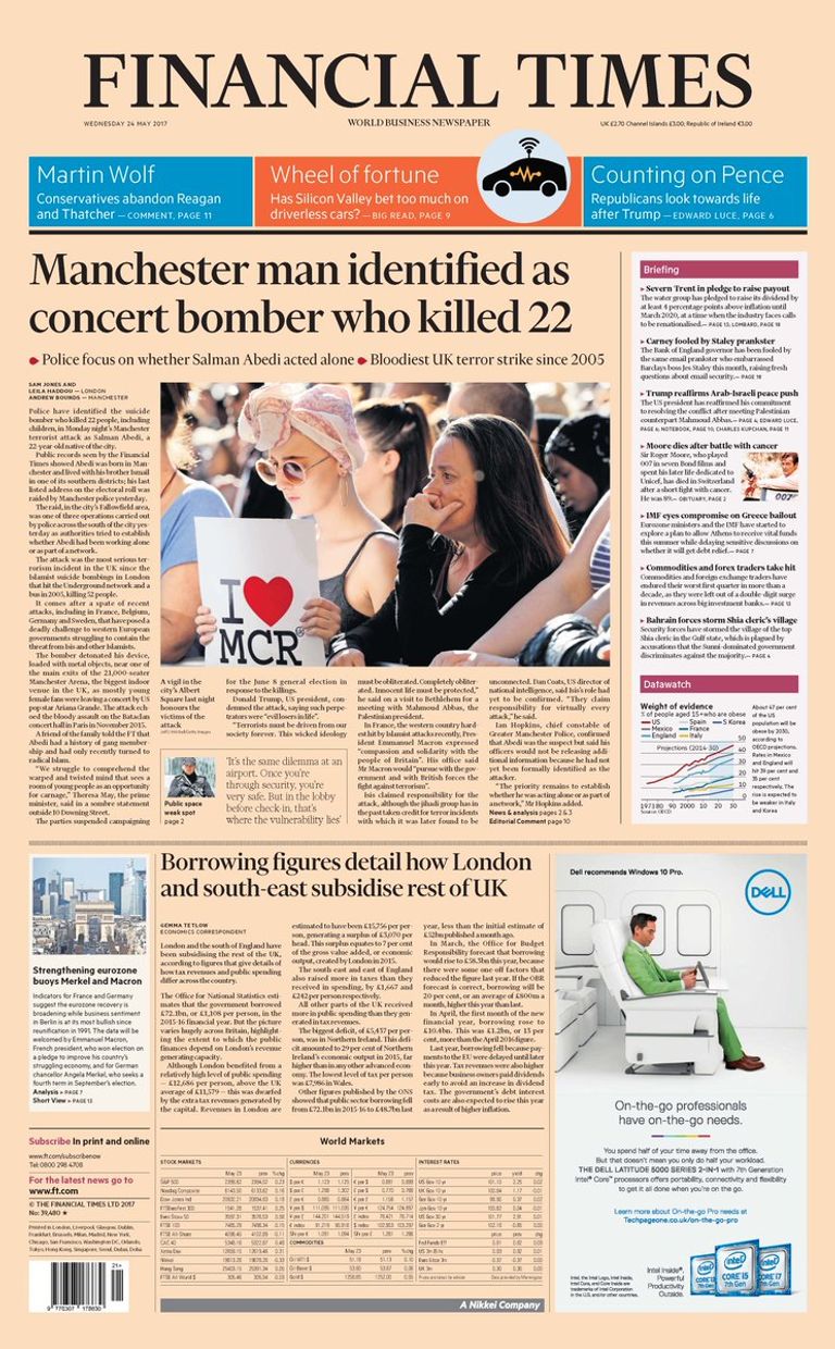 هجوم مانشستر تصدر عناوين صحف العالم