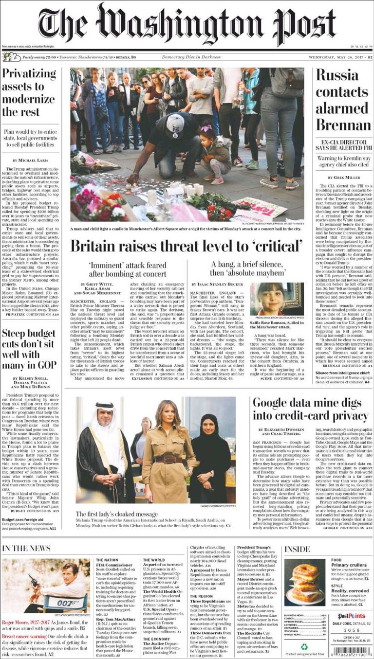 هجوم مانشستر تصدر عناوين صحف العالم