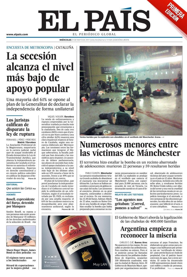 هجوم مانشستر تصدر عناوين صحف العالم