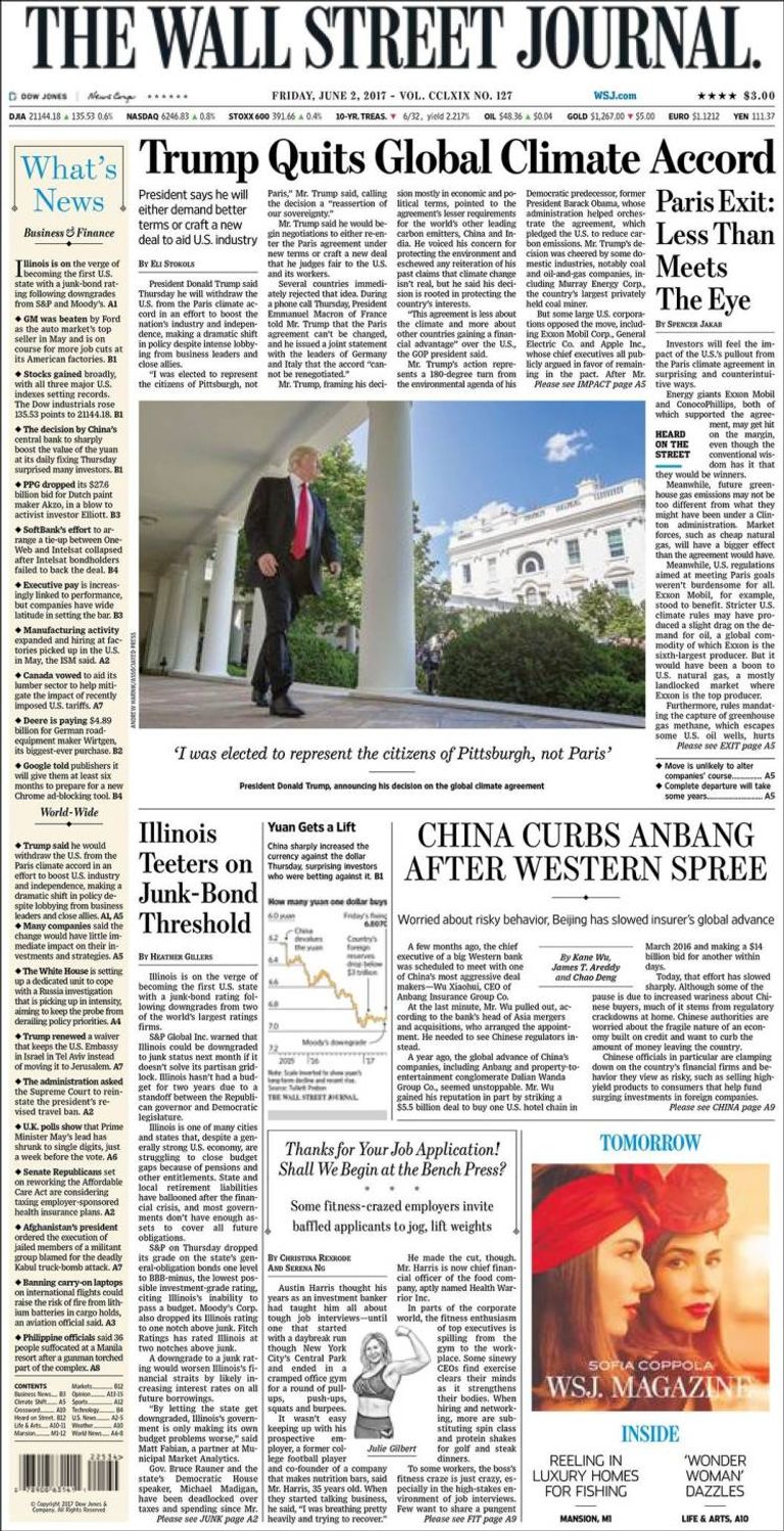 أصداء انسحاب ترامب من اتفاقية المناخ بالصحف العالمية