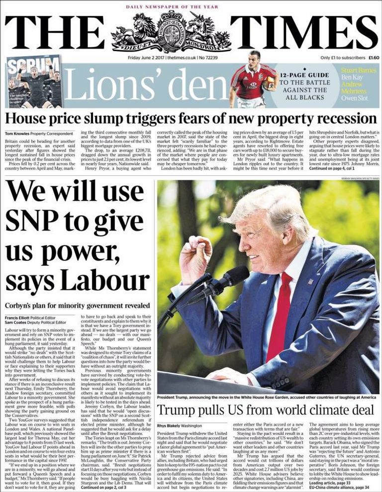 أصداء انسحاب ترامب من اتفاقية المناخ بالصحف العالمية