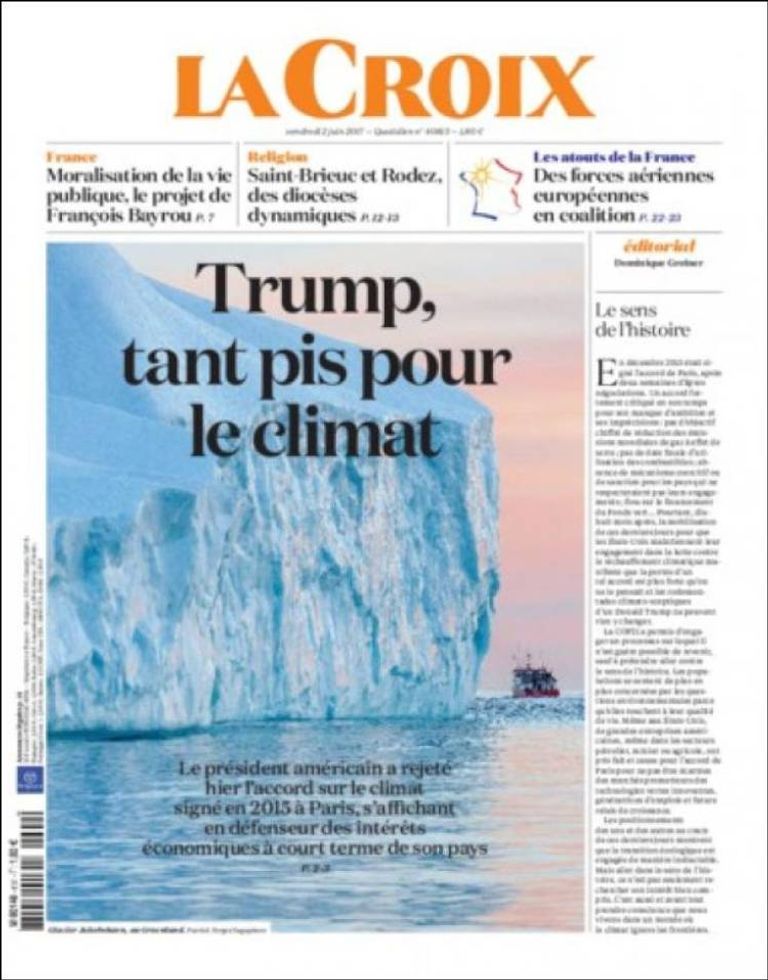 أصداء انسحاب ترامب من اتفاقية المناخ بالصحف العالمية