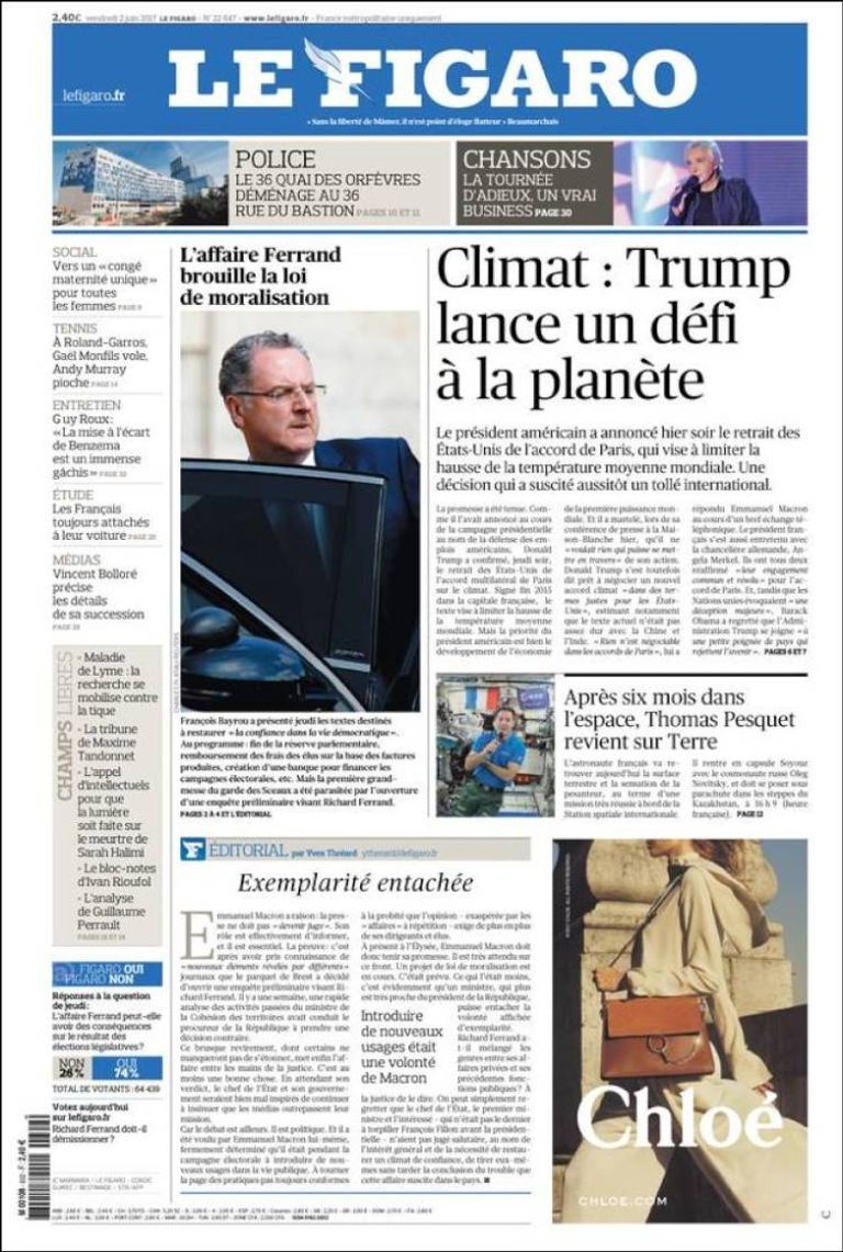 أصداء انسحاب ترامب من اتفاقية المناخ بالصحف العالمية