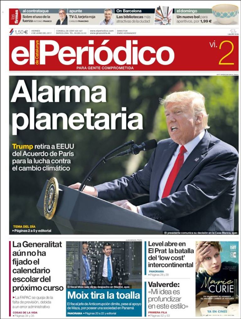 أصداء انسحاب ترامب من اتفاقية المناخ بالصحف العالمية