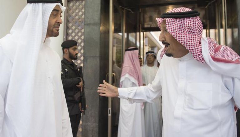العاهل السعودي والشيخ محمد بن زايد خلال الزيارة