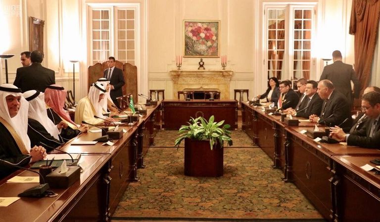 جانب من المؤتمر الصحفي بين سامح شكري وعادل الجبير