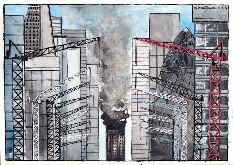 كاريكاتير عن حريق برج جرينفيل