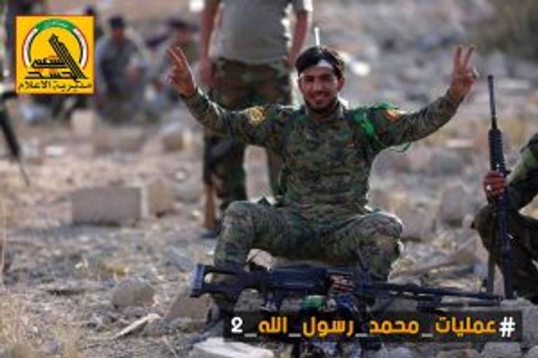 احتفالات مليشيا الحشد بالسيطرة على القيروان (صورة من موقع الحشد) الاسم المأخوذ من عمليات إيرانية ضد العراق في الثمانينيات