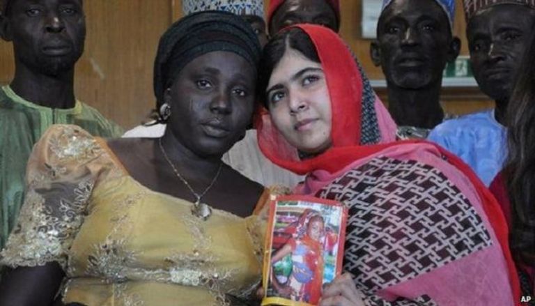 ملالا خلال مطالبتها بالإفراج عن الفتيات المختطفات من قبل بوكوحرام