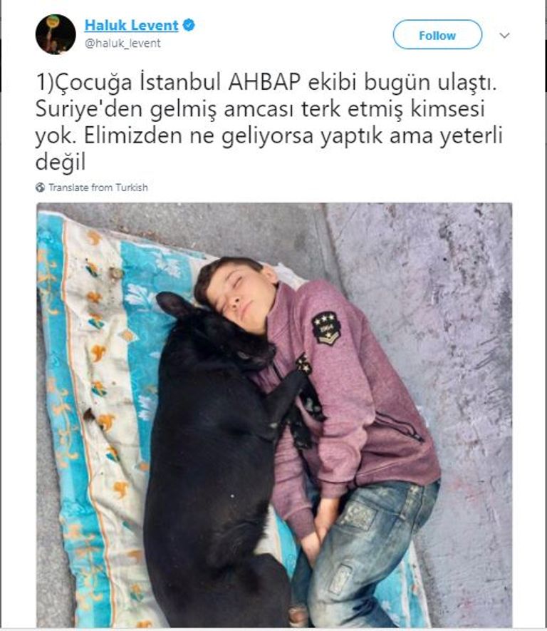 الطفل السوري ينام بجوار كلب في الشارع