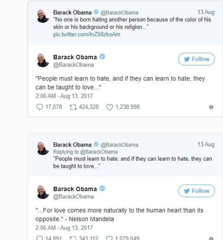 تغريدة أوباما حول العنصرية الأكثر إعجابا في تاريخ تويتر
