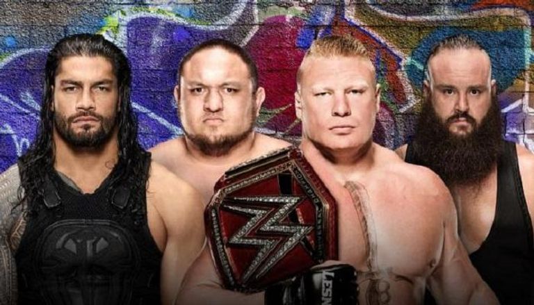 نزال لقب WWE العالمي بين بروك ليسنر ورومان رينز وبرون سترومان وساموا جو