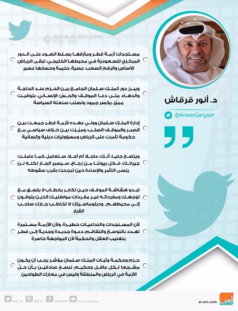 الدكتور أنور بن محمد قرقاش وزير الدولة للشؤون الخارجية في الإمارات