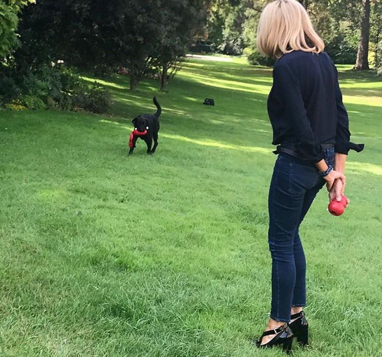 ماكرون مع الكلب الجديد