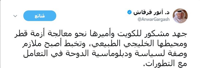 الدكتور أنور بن محمد قرقاش وزير الدولة للشؤون الخارجية في الإمارات