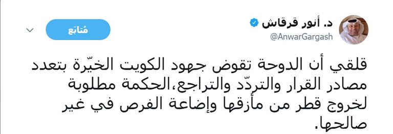 الدكتور أنور بن محمد قرقاش وزير الدولة للشؤون الخارجية في الإمارات