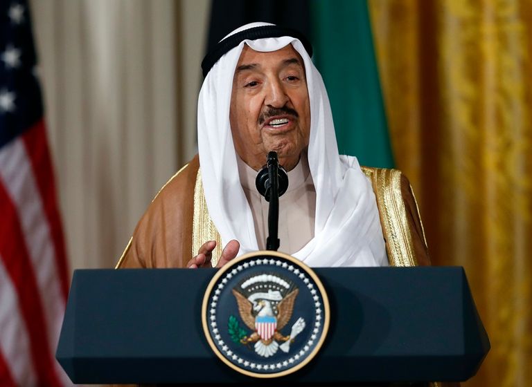 جانب من المؤتمر الصحفي بين أمير الكويت والرئيس ترامب