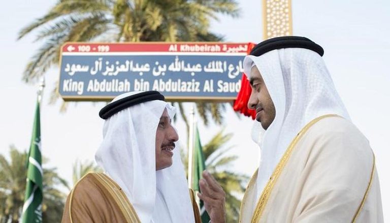 الشيخ عبد الله بن زايد آل نهيان يصافح السفير السعودي