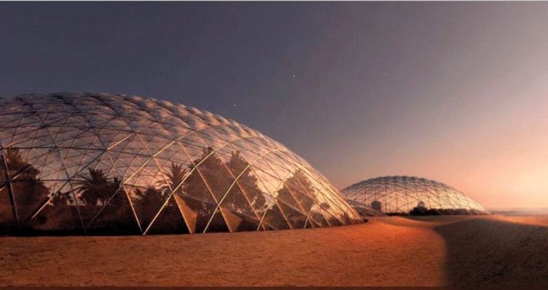 محمد بن راشد ومحمد بن زايد خلال إطلاق برنامج الإمارات الوطني للفضاء