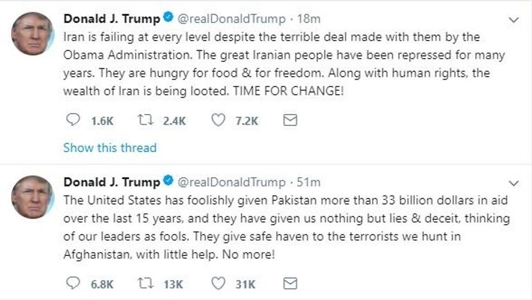 ترامب اتهم نظام الملالي بقمع الإيرانيين ونهب ثرواتهم