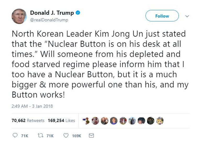 تغريدة ترامب بشأن الزر النووي كيم جونج-أون ودونالد ترامب